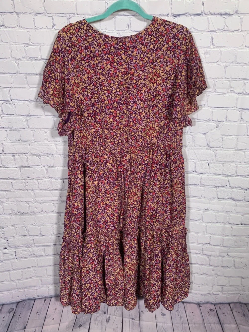 Sundance Womens Catalog Mulberry Crepe V-Neck Floral Midi Dress Ruffle Tiered XL